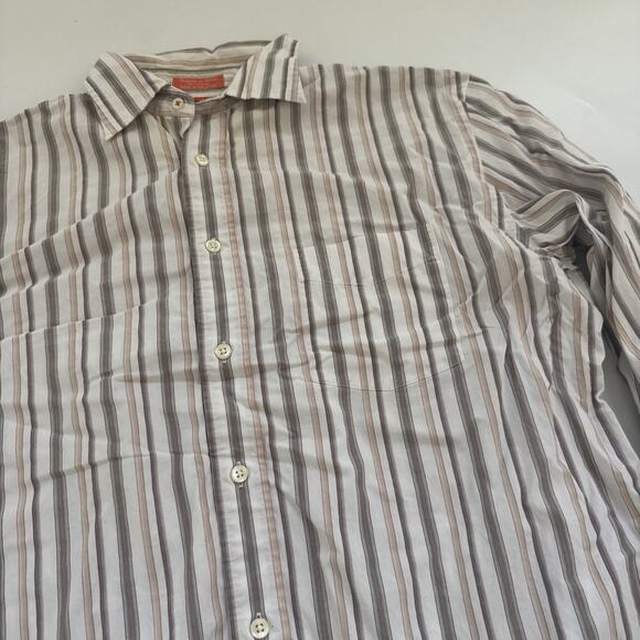 Vintage Faconnable Striped Shirt Cotton Button Up Collared Long Sleeve Medium - Picture 2 of 9